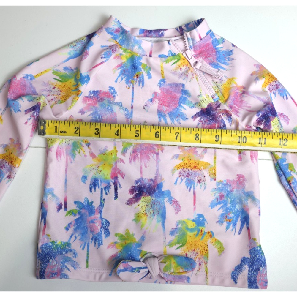 Andy & Evan Girl‎ 3T Swim Rash Guard Shirt Mock Neck Zip Palm Trees Pink Beach - Picture 4 of 9